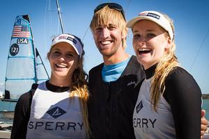 McBride (center) with U.S. Olympians Paris Henken and Helena Scutt. photo copyright US Sailing http://www.ussailing.org taken at  and featuring the  class