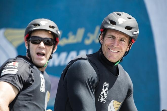 Extreme Sailing Series 2016. Act 1. Muscat Oman. Picture shows the Oman Air team skippered by Morgan Larson (USA) with team mates Pete Greenhalgh (GBR) Ed Smyth (NZL) , Nasser Al Mashari (OMA) and James Wierzbowski © Lloyd Images