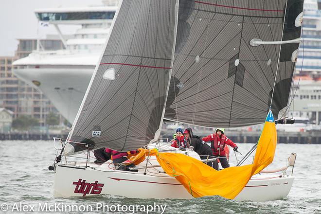 The kites were causing issue for Tigris all day, this one was still on its way down as they headed back up for the final work to windward. - Val Hodge Trophy - 2017 PPWCS ©  Alex McKinnon Photography http://www.alexmckinnonphotography.com