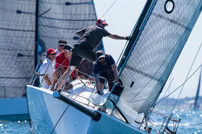 Dark Energy getting set for the hoist as the slide off to the hitch mark. - Club Marine Series ©  Alex McKinnon Photography http://www.alexmckinnonphotography.com