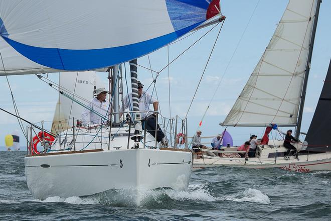 Vitesse marches on to the finish, as Sunshine rounds the gate to go back again, only it was a Shortened Course. Doh! - Club Marine Series ©  Alex McKinnon Photography http://www.alexmckinnonphotography.com