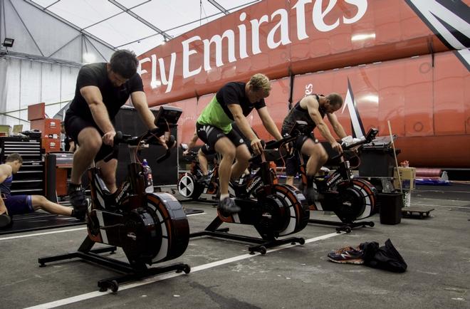 Emirates Team New Zealand sailing team fitness test at the team base in Auckland © Hamish Hooper/Emirates Team NZ http://www.etnzblog.com