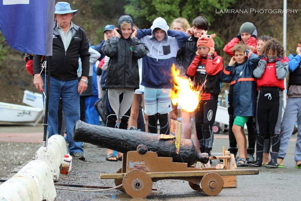 Traditional Opening of the Interislander -firing the 200 year old QCYC cannon - Interislander Optimist Challenge 2017 and Port Marlborough Starling regatta © Agnes Takacs