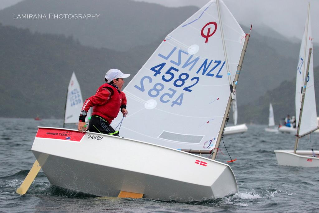 Murrays Bay sailor - George Pilkington - Interislander Optimist Challenge 2017 and Port Marlborough Starling regatta © Agnes Takacs