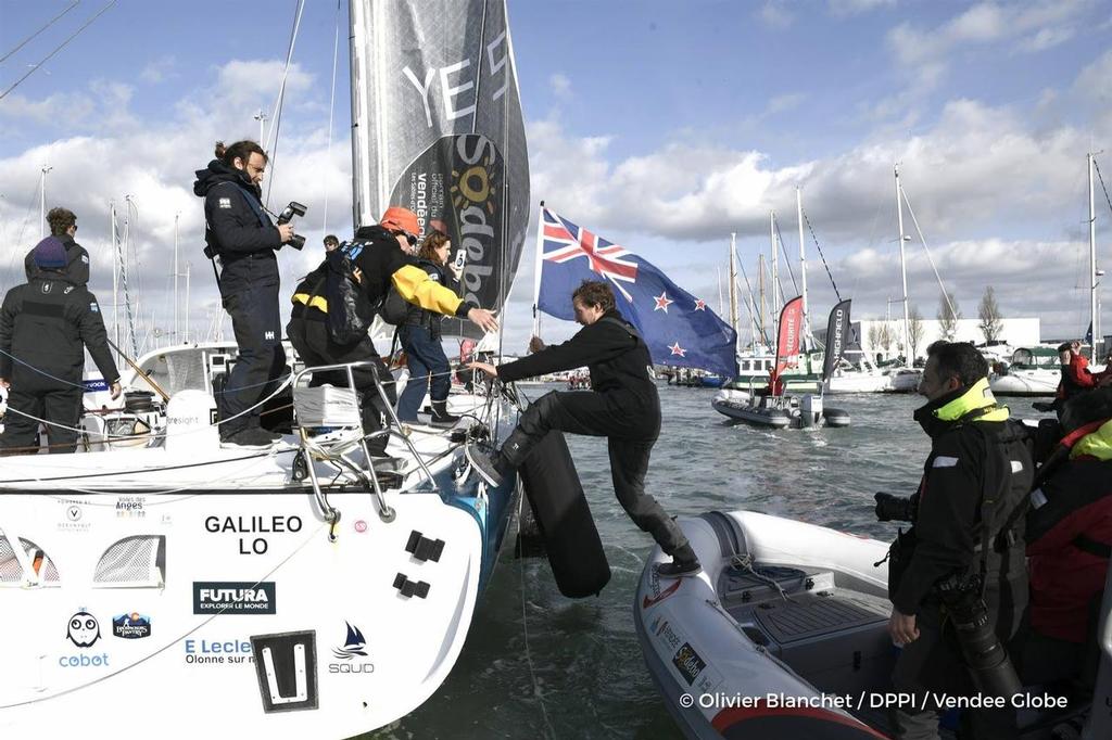  - Vendee Globe - Conrad Colman finishes under Jury Rig in Les Sables d’Olonne - February 24, 2017 ©  Olivier Blanchett / DPPI / Vendee Globe http://www.vendeeglobe.org/