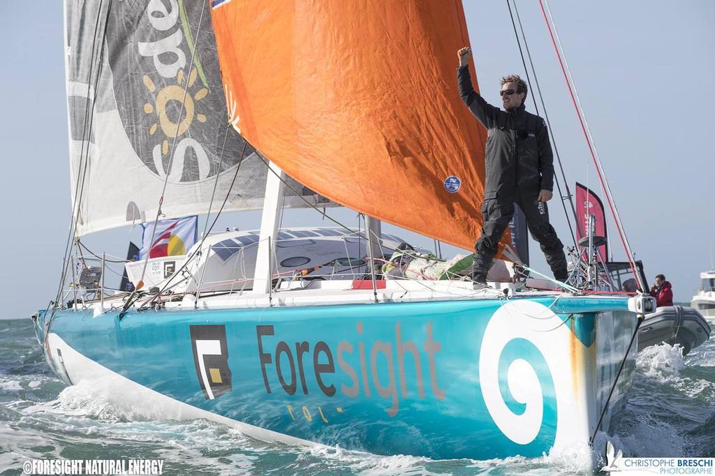 Conrad Colman finishes the Vendee Globe in Les Sables dÓlonne on February 24, 2017 © Conrad Colman / Foresight Energy / Vendée Globe