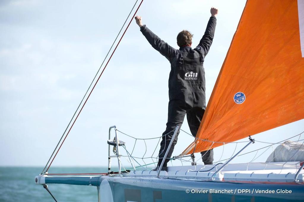  - Vendee Globe - Conrad Colman finishes under Jury Rig in Les Sables d’Olonne - February 24, 2017 ©  Olivier Blanchett / DPPI / Vendee Globe http://www.vendeeglobe.org/