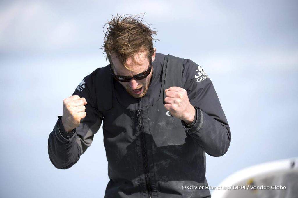  - Vendee Globe - Conrad Colman finishes under Jury Rig in Les Sables d’Olonne - February 24, 2017 ©  Olivier Blanchett / DPPI / Vendee Globe http://www.vendeeglobe.org/