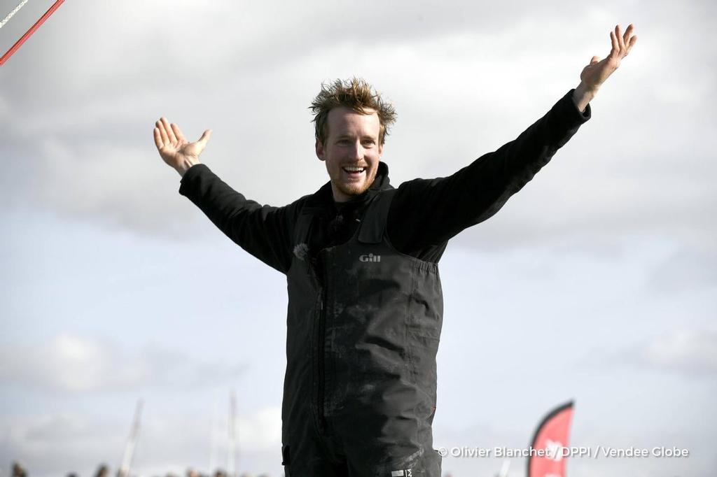  - Vendee Globe - Conrad Colman finishes under Jury Rig in Les Sables d’Olonne - February 24, 2017 ©  Olivier Blanchett / DPPI / Vendee Globe http://www.vendeeglobe.org/