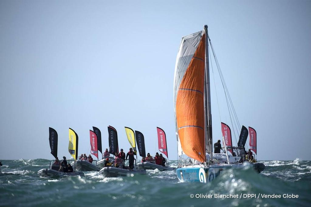  - Vendee Globe - Conrad Colman finishes under Jury Rig in Les Sables d’Olonne - February 24, 2017 ©  Olivier Blanchett / DPPI / Vendee Globe http://www.vendeeglobe.org/