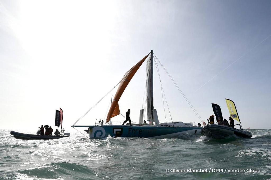  - Vendee Globe - Conrad Colman finishes under Jury Rig in Les Sables d’Olonne - February 24, 2017 ©  Olivier Blanchett / DPPI / Vendee Globe http://www.vendeeglobe.org/