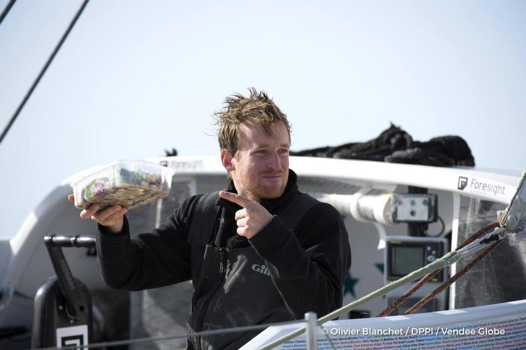  - Vendee Globe - Conrad Colman finishes under Jury Rig in Les Sables d’Olonne - February 24, 2017 ©  Olivier Blanchett / DPPI / Vendee Globe http://www.vendeeglobe.org/