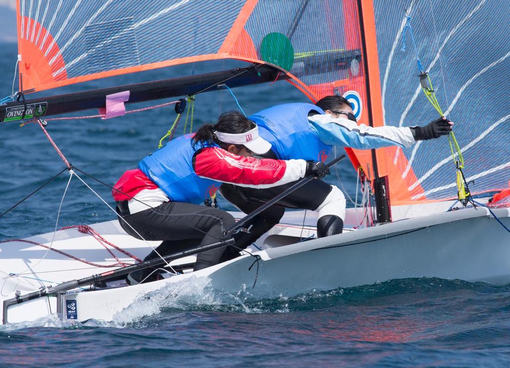 29ers at Hong Kong Raceweek 2017. Tacking, NOW! © Guy Nowell / Hong Kong Race Week