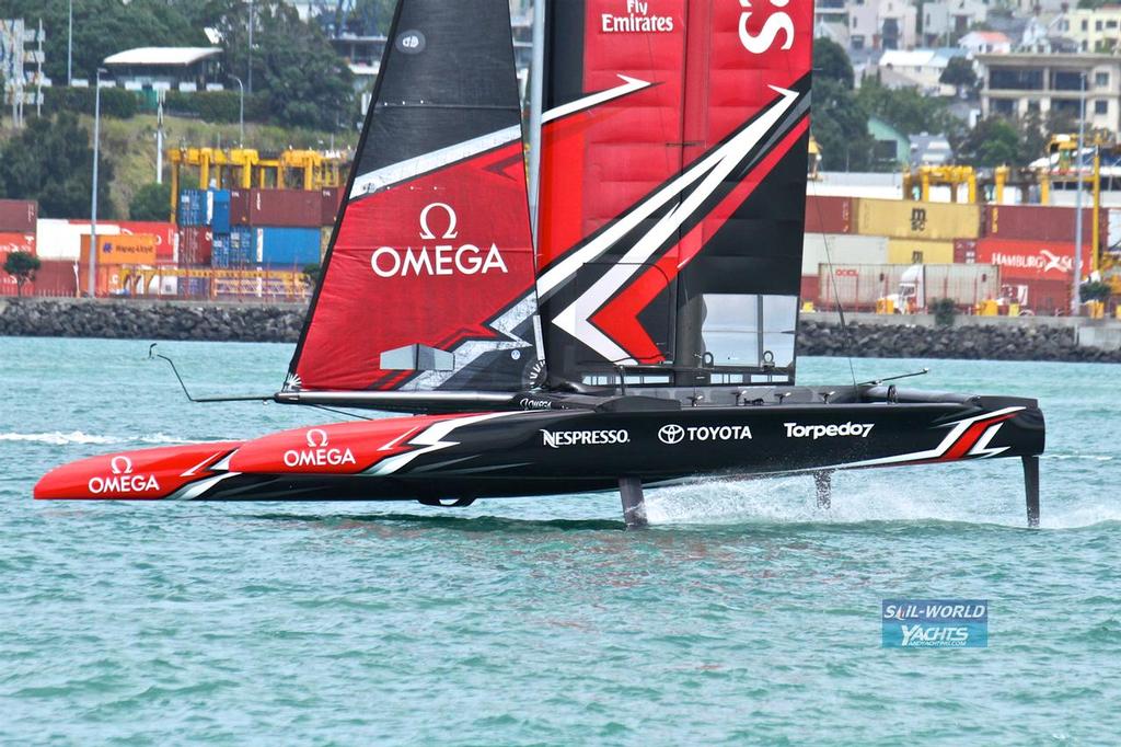 Emirates Team New Zealand’s new AC50 sailing for the second time  from the Team’s base in Auckland.  February 15, 2017 © Richard Gladwell www.photosport.co.nz