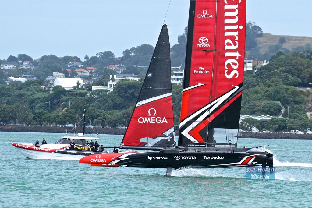 Emirates Team New Zealand's new AC50 sailing for the second time  from the Team's base in Auckland.  February 15, 2017 photo copyright Richard Gladwell www.photosport.co.nz taken at  and featuring the  class