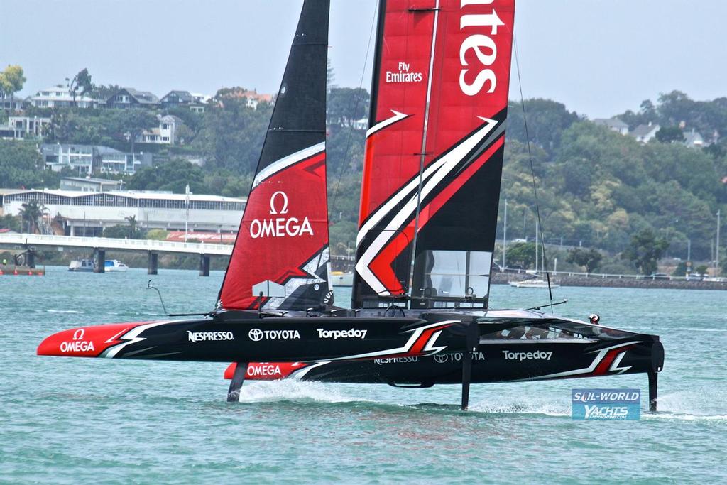 Emirates Team New Zealand's new AC50 sailing for the second time  from the Team's base in Auckland.  February 15, 2017 photo copyright Richard Gladwell www.photosport.co.nz taken at  and featuring the  class