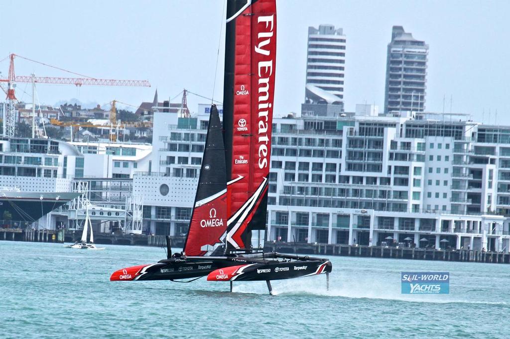 Emirates Team New Zealand's new AC50 sailing for the second time  from the Team's base in Auckland.  February 15, 2017 photo copyright Richard Gladwell www.photosport.co.nz taken at  and featuring the  class