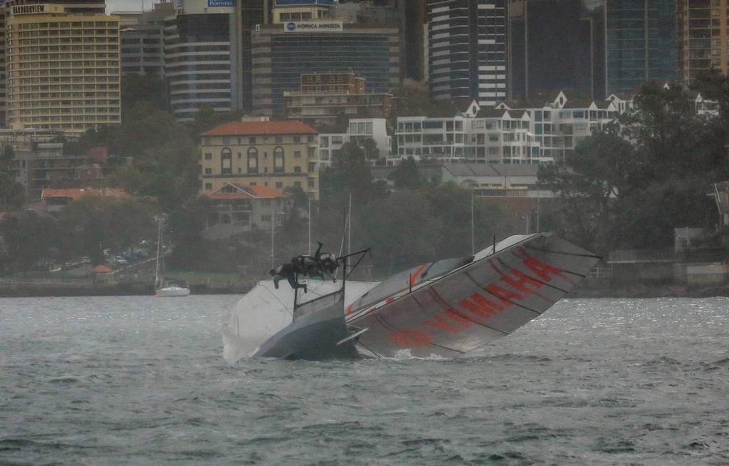 Yamaha capsizes in the squall - Race 3 - 2017 JJ Giltinan Trophy 18ft Skiff Championship, February 28, 2017 © Michael Chittenden 