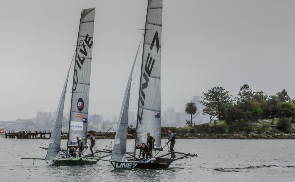 Ghosting at the finish - Race 3 - 2017 JJ Giltinan Trophy 18ft Skiff Championship, February 28, 2017 photo copyright Michael Chittenden  taken at  and featuring the  class