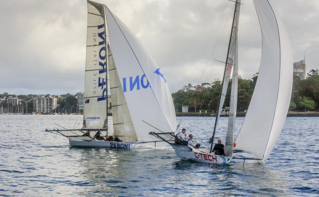 C-Tech edges home fourth ahead of Peroni 27 minutes after the finish of the third placed Knight Frank - Race 3 - 2017 JJ Giltinan Trophy 18ft Skiff Championship, February 28, 2017 © Michael Chittenden 