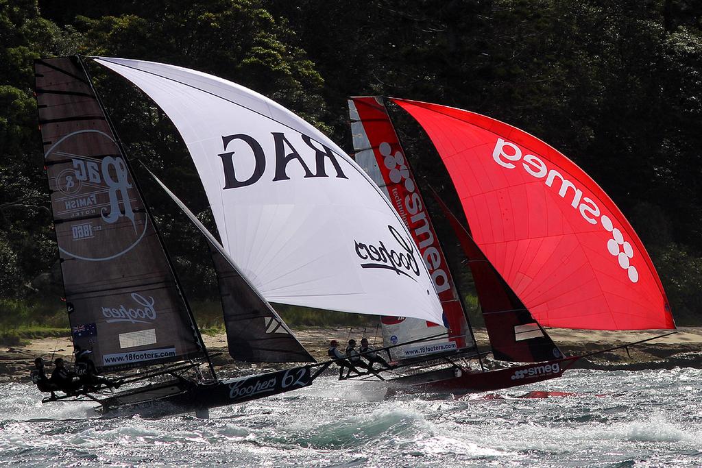 Smeg & Coopers 62-Rag & Famish were only secs apart all day - Race 2 - 2017 JJ Giltinan Trophy 18ft Skiff Championship, February 26, 2017 photo copyright Frank Quealey /Australian 18 Footers League http://www.18footers.com.au taken at  and featuring the  class