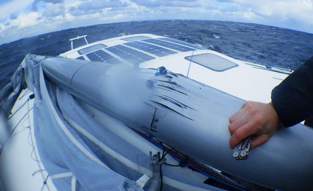 Broken boom aboard Foresight Natural Energy the day after she was dismasted in the Vendee Globe Race - February 11, 2017 © Conrad Colman / Foresight Energy / Vendée Globe