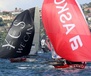 Compassmarkets.com and Asko gybing downwind on the first lap - JJ Giltinan 18ft Skiff Championship photo copyright Frank Quealey /Australian 18 Footers League http://www.18footers.com.au taken at  and featuring the  class