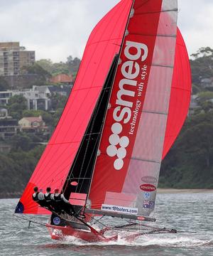 Defending champion Smeg - JJ Giltinan 18ft Skiff Championship photo copyright Frank Quealey /Australian 18 Footers League http://www.18footers.com.au taken at  and featuring the  class