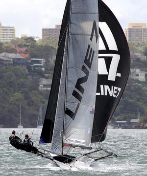 Line 7 was consistently near the lead all through the race - JJ Giltinan 18ft Skiff Championship photo copyright Frank Quealey /Australian 18 Footers League http://www.18footers.com.au taken at  and featuring the  class