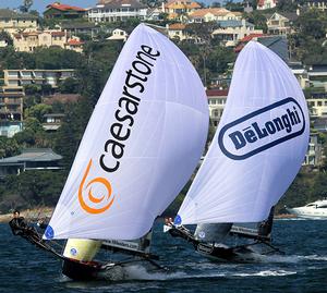The Kitchen Maker and De'Longhi race to the finish in a nor-easter on Sydney Harbour photo copyright 18footers.com taken at  and featuring the  class