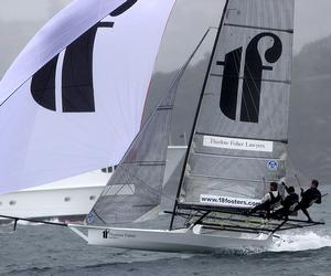 Thurlow Fisher Lawyers was the early leader - 18ft Skiffs - JJ Giltinan Championship 2017 photo copyright 18footers.com taken at  and featuring the  class
