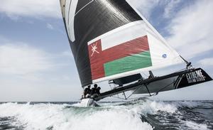 Extreme Sailing Series 2016. Act 1. Muscat Oman. Picture shows the Oman Air team skippered by Morgan Larson (USA) with team mates Pete Greenhalgh (GBR) Ed Smyth (NZL) , Nasser Al Mashari (OMA) and James Wierzbowski photo copyright Lloyd Images taken at  and featuring the  class