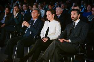 From the left Riccardo Bonadeo, Pricess Zahra Aga Khan, Manfredi Catella. Press Conference YCCS photo copyright Marco Leonardi / YCCS / FeelRougeWS taken at  and featuring the  class