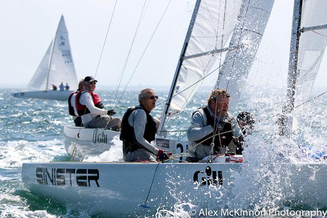 Making a splash with Sinister (Brett Bowden, Paul Jackson, Neil Patterson) - Brighton Land Rover 2017 VIC Etchells Championship ©  Alex McKinnon Photography http://www.alexmckinnonphotography.com