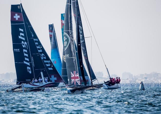 Land Rover BAR Academy scored a fourth on day three of racing - GC32 Championship © Jesus Renedo / GC32 Championship Oman