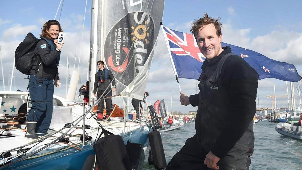 Conrad Colman at Les Sables d'Olonne at the finish of the Vendee Globe 2016/17 © Conrad Colman / Foresight Energy / Vendée Globe