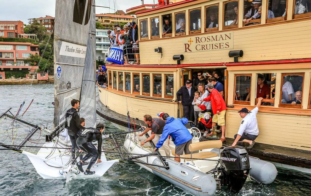 Ribbon presentation to Thurlow Fisher - Race 7 - JJ Giltinan Trophy 18ft Skiff Championship, March 5, 2017 © Michael Chittenden 