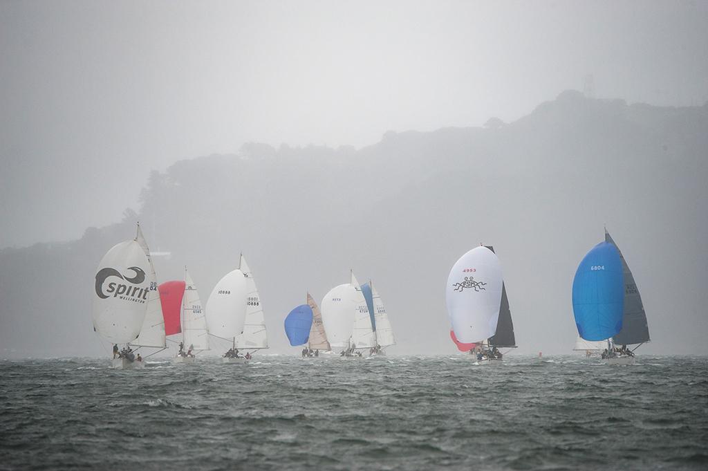 The fleet in enough wind but heavy rain, day 2 - Port Nicholson Line 7 Regatta 2017 © Chris Coad