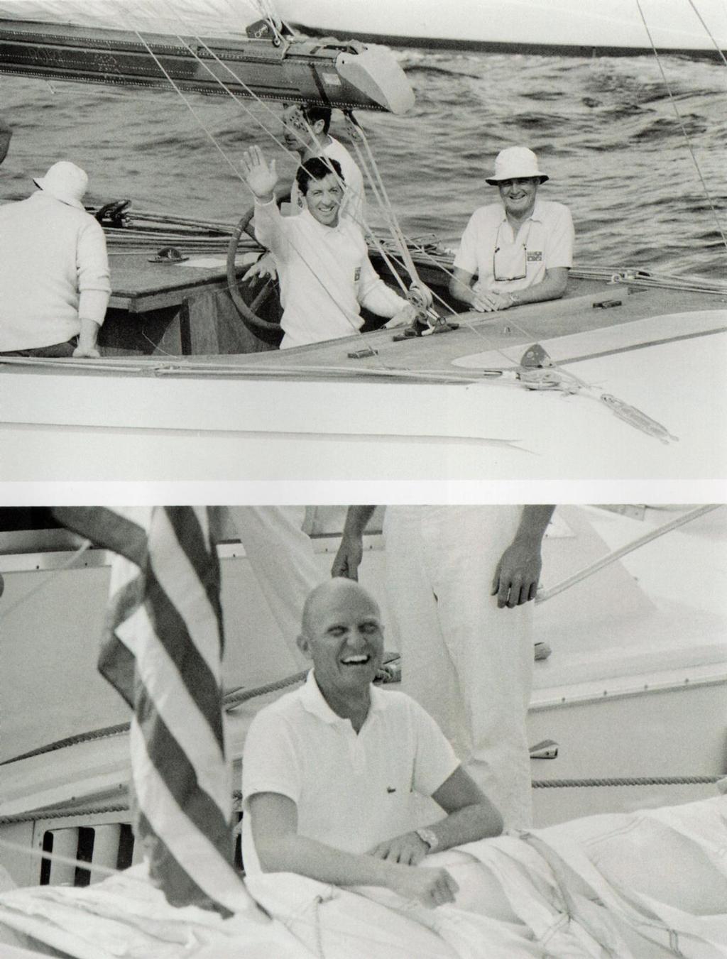 Bill Ficker is all smiles after the fifth race in the 1970 America's Cup. Above Jim Hardy (left) and Bill Fesq waves to supporters after their come from behind win in Race 4 photo copyright Paul Darling Photography Maritime Productions www.sail-world.com/nz taken at  and featuring the  class