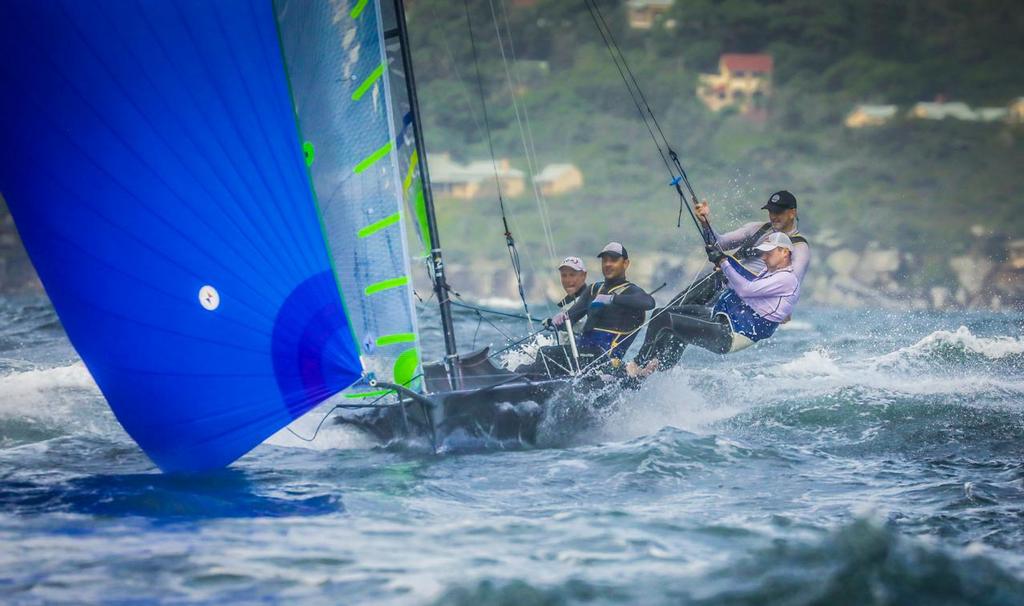 Jens Voigt aboard Fluid Building - Manly 16ft Skiff Sailing Club © Michael Chittenden 