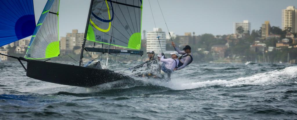 Jens Voigt aboard Fluid Building - Manly 16ft Skiff Sailing Club © Michael Chittenden 