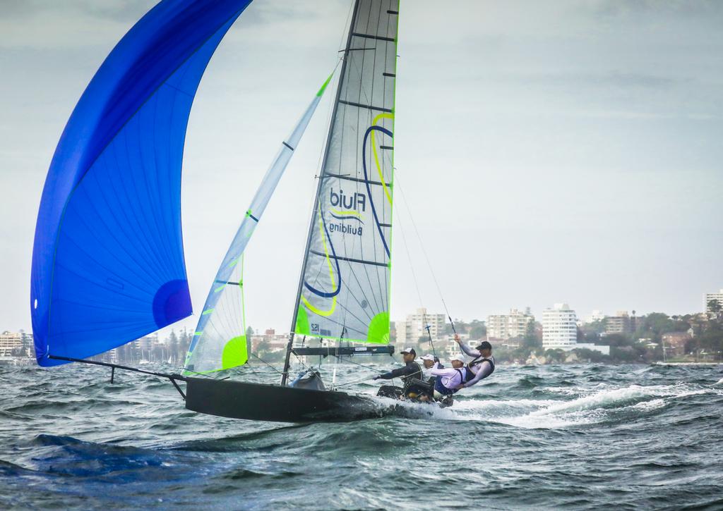 Jens Voigt aboard Fluid Building - Manly 16ft Skiff Sailing Club photo copyright Michael Chittenden  taken at  and featuring the  class