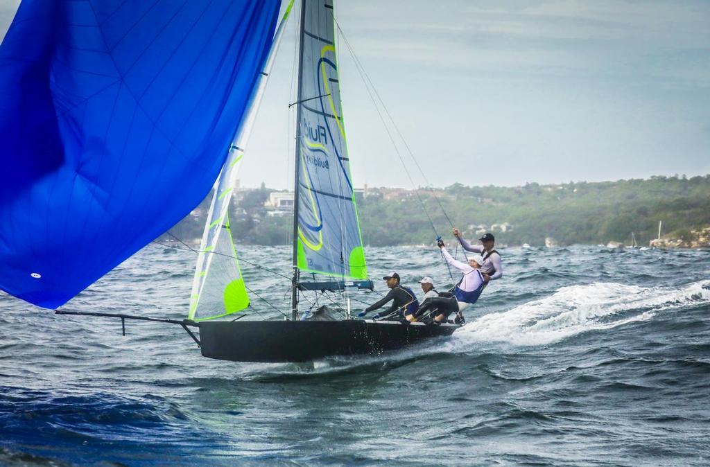 Jens Voigt aboard Fluid Building - Manly 16ft Skiff Sailing Club © Michael Chittenden 