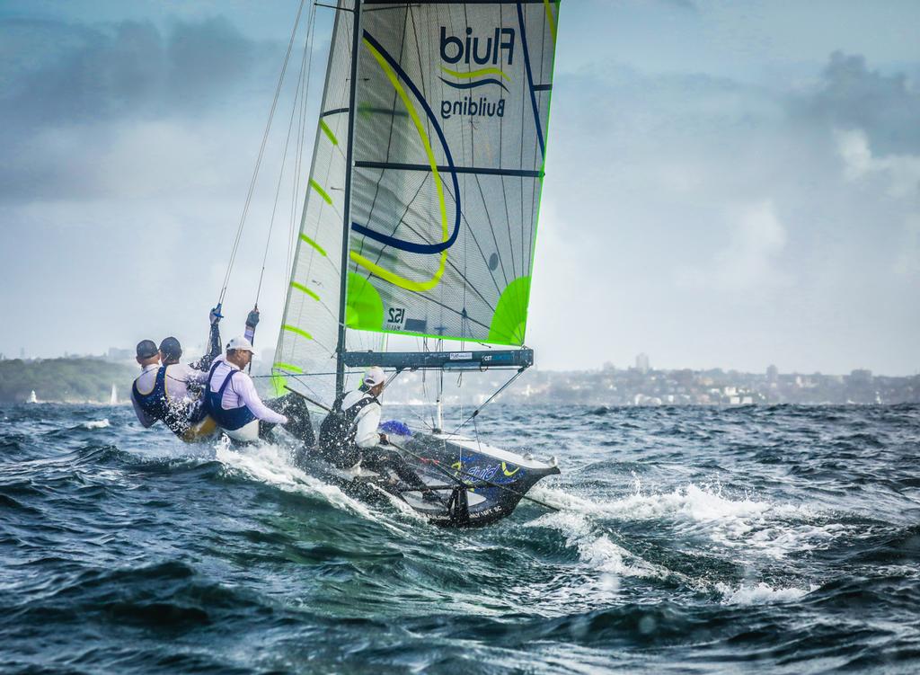 Jens Voigt aboard Fluid Building - Manly 16ft Skiff Sailing Club © Michael Chittenden 