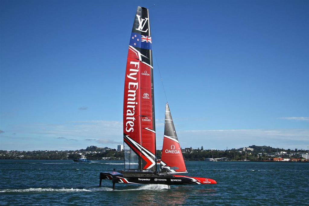 Emirates Team New Zealand AC50 on the Waitemata.  March 23, 2017 photo copyright Richard Gladwell www.photosport.co.nz taken at  and featuring the  class