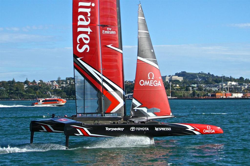 Emirates Team New Zealand AC50 on the Waitemata.  March 23, 2017 photo copyright Richard Gladwell www.photosport.co.nz taken at  and featuring the  class