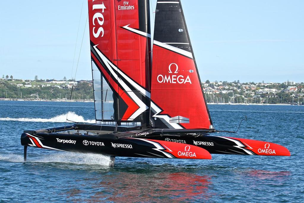 Emirates Team New Zealand AC50 on the Waitemata.  March 23, 2017 photo copyright Richard Gladwell www.photosport.co.nz taken at  and featuring the  class