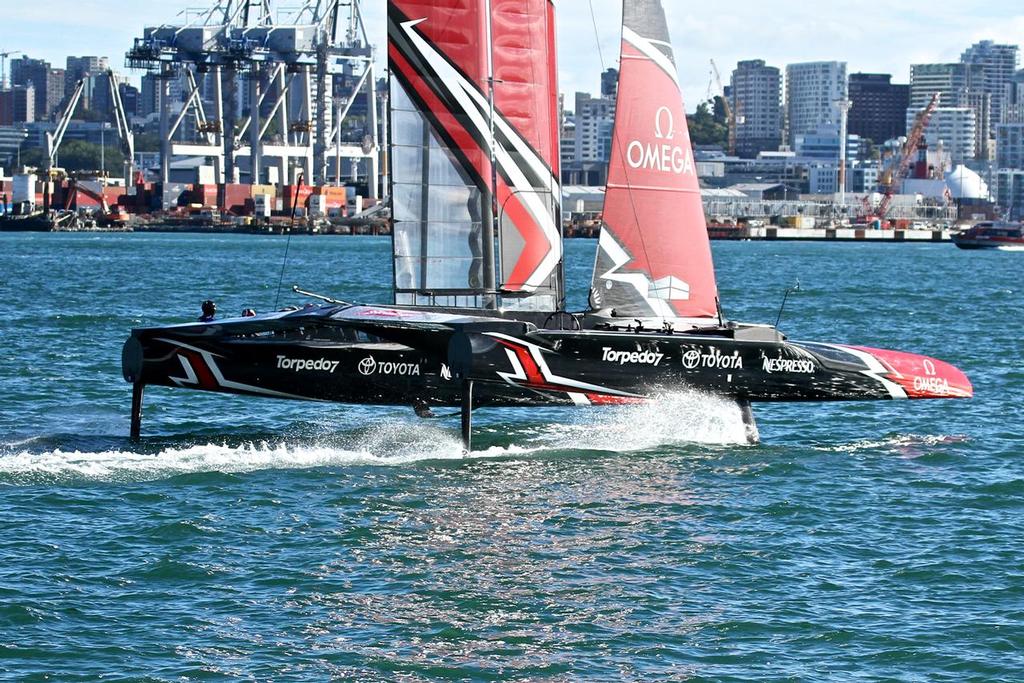 Emirates Team New Zealand AC50 on the Waitemata.  March 23, 2017 photo copyright Richard Gladwell www.photosport.co.nz taken at  and featuring the  class