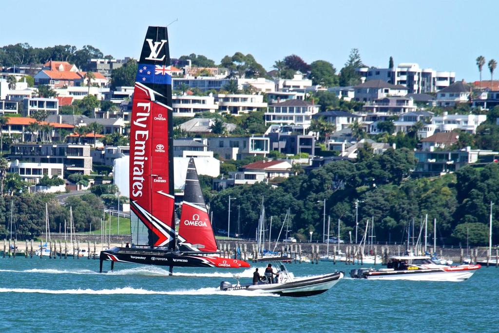 Spy boats are never far away - Emirates Team NZ - Waitemata Harbour - March 15, 2017 © Richard Gladwell www.photosport.co.nz