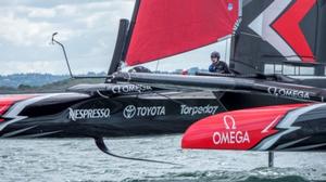 Peter Burling at the helm of Team New Zealand's AC50 photo copyright Emirates Team New Zealand http://www.etnzblog.com taken at  and featuring the  class